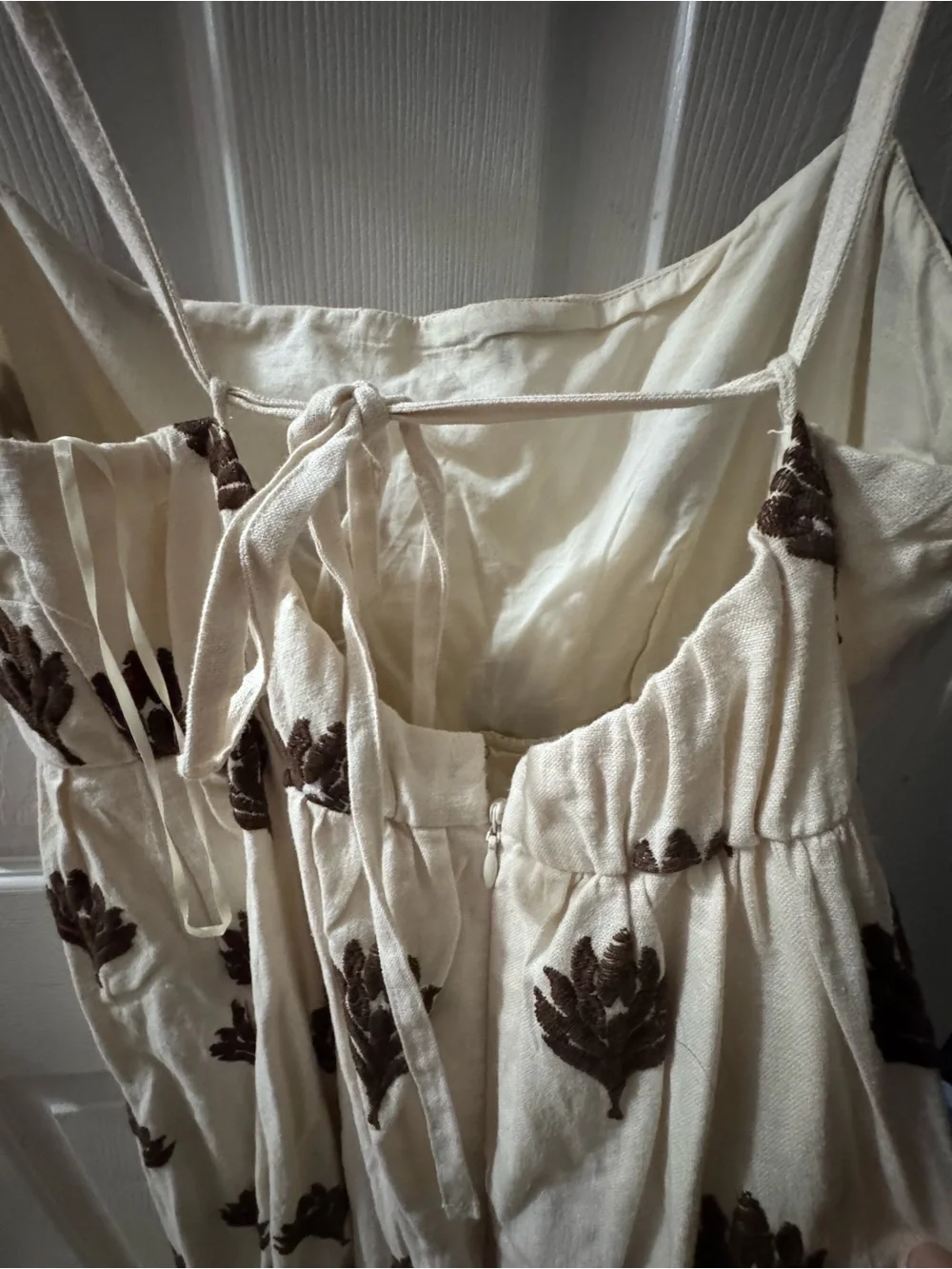 Abercrombie & Fitch Cream Maxi Dress with Brown Leaf Motif